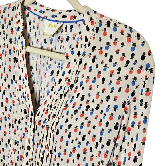 Maeve Womens Button-Down Blouse Polka Dot Heads Top Hat Print Roll Long Sleeve M - Picture 7 of 10